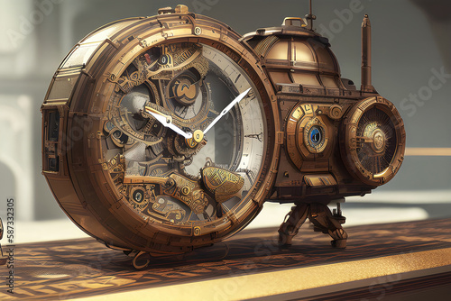 Abstract old clock, vintage gold illustration generated by AI