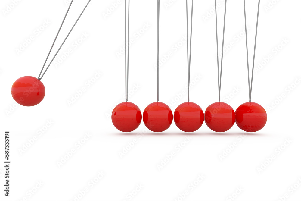Composite image of red newtons cradle Composite image of red newtons cradle