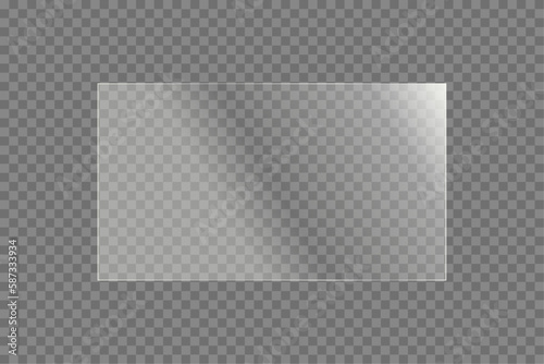 Transparent shiny glass plate. Realistic screen for a laptop or a TV glare or reflection vector illustration on a transparent background. 