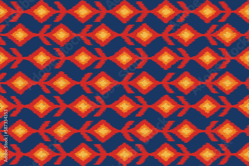 Aztec Ikat geometric Navajo ethnic seamless pattern. Navy blue background. Native American Indian, Mexican, African boho style. Design for clothes, fabric, wallpaper, home decor, textile, carpet.