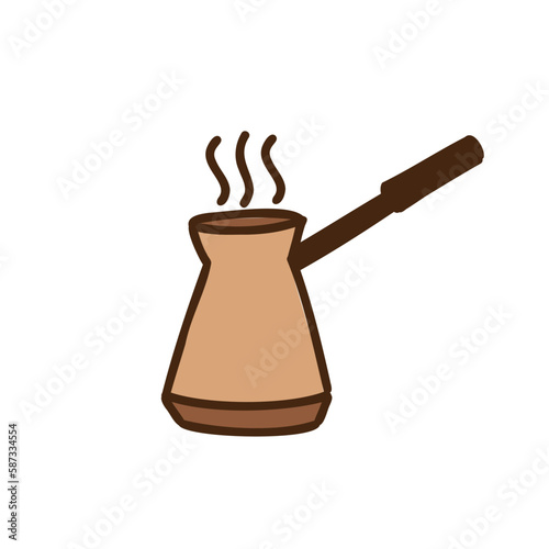 Coffee pot. Cezve illustration. Homemade cookware. Hand drawn kitchenware tools. Vector cartoon illustration.