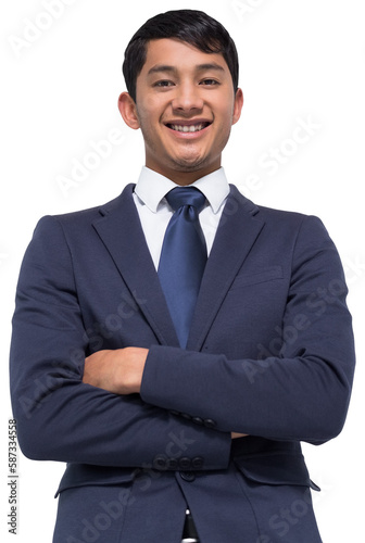 Smiling asian businessman with arms crossed