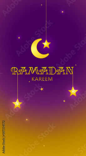 Vector Ramadan Kareem cards. Golden vintage banners with gold crescent, lantern and stars for Ramadan wishing. Arabic illustration. Islamic background