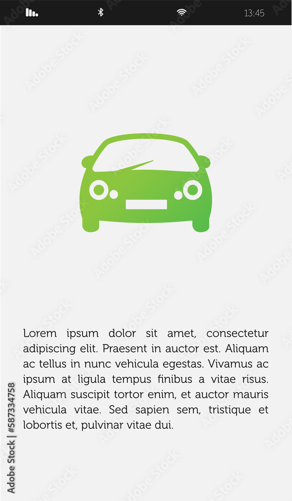 Digital image of green car on phone screen Digital image of green car on phone screen
