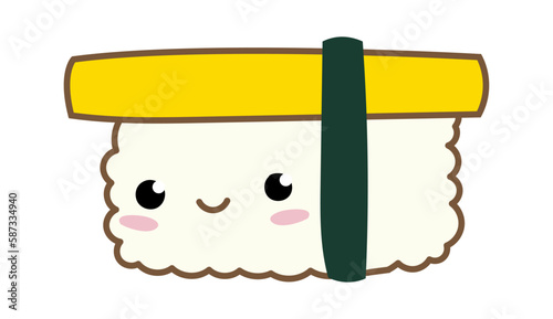 Kawaii tamago sushi. Japanese traditional food cartoon style. Vector doodle cute character