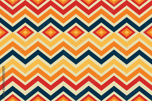 Aztec Navajo chevron traditional ethnic seamless pattern. Native American, Indian, African, Moroccan, Mexican style. Design for clothes, fabric, home decor, wallpaper, texture, wrapping, carpet. © Thanyasiri