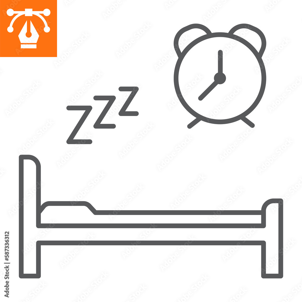 Healthy sleep line icon, outline style icon for web site or mobile app, nap and rest, bed and clock vector illustration, vector graphics with editable strokes. Healthy sleep line icon, outline style icon for web site or mobile app, nap and rest, bed and clock vector illustration, vector graphics with editable strokes.