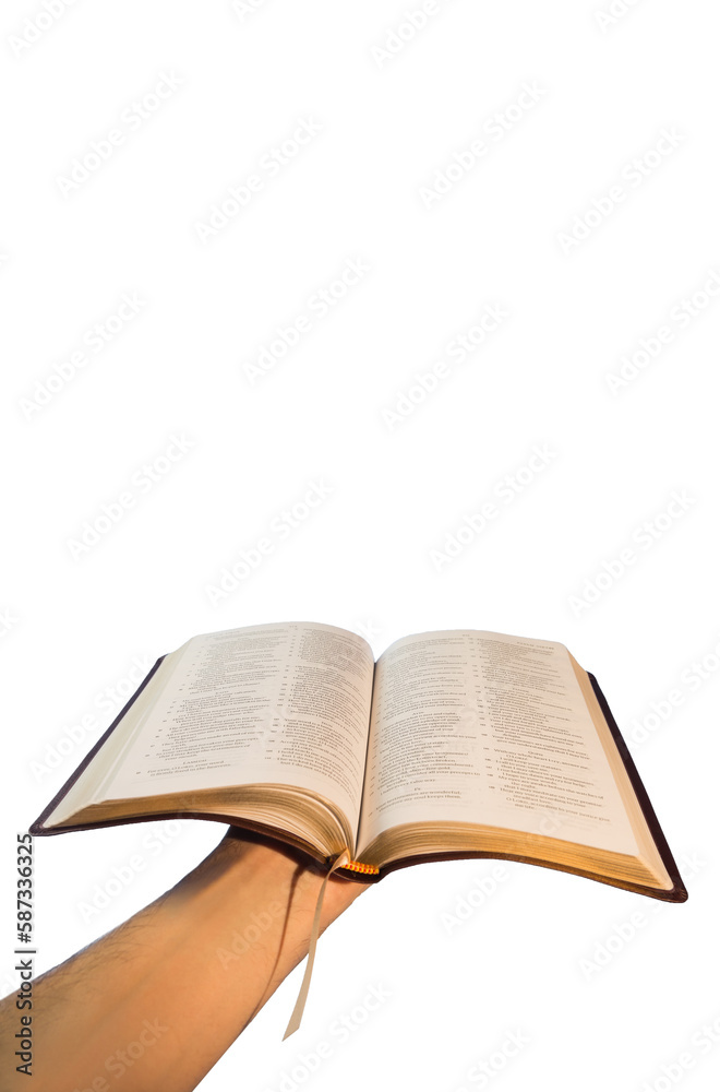 Hand holding bible against white background Hand holding bible against white background