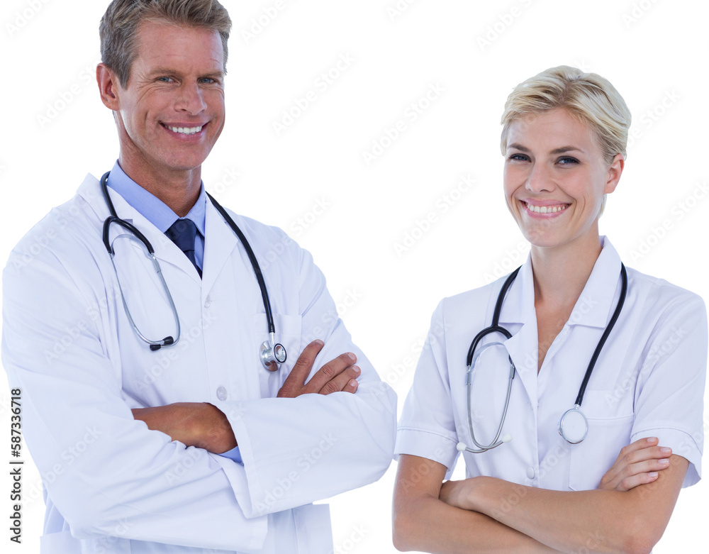 Doctors standing arms crossed on white background Doctors standing arms crossed on white background