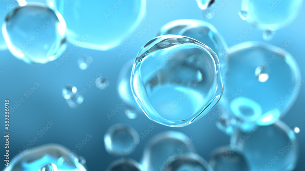 Abstract water bubbles. Molecule concept. 3d render illustration