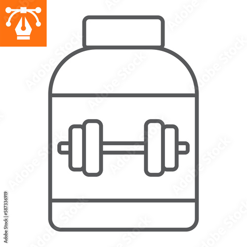 Whey protein line icon, outline style icon for web site or mobile app, fitness and food, protein powder vector icon, simple vector illustration, vector graphics with editable strokes.