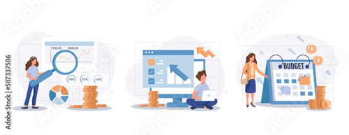 Sales performance isolated set. Financial profit growth, increase in earnings. People collection of scenes in flat design. Vector illustration for blogging, website, mobile app, promotional materials. © makyzz
