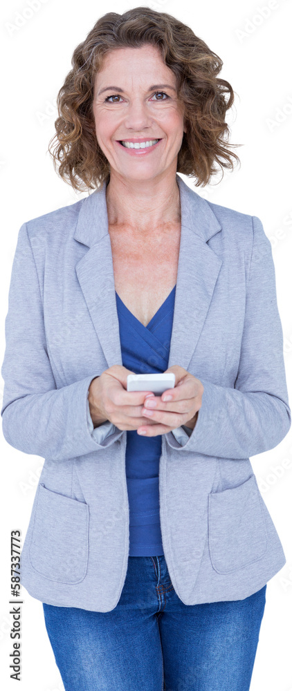 Portrait of smiling businesswoman using mobile phone