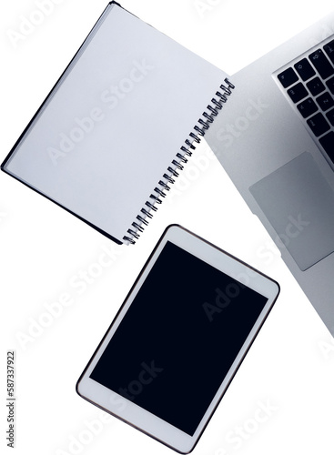 Notepad, digital tablet and laptop