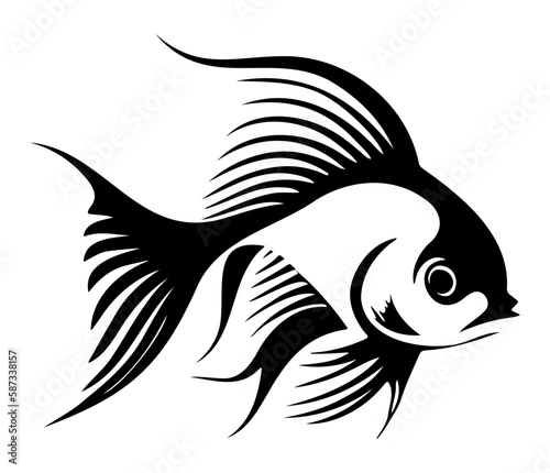 goldfish, golden fish Animal fish illustration black and white side view outline image