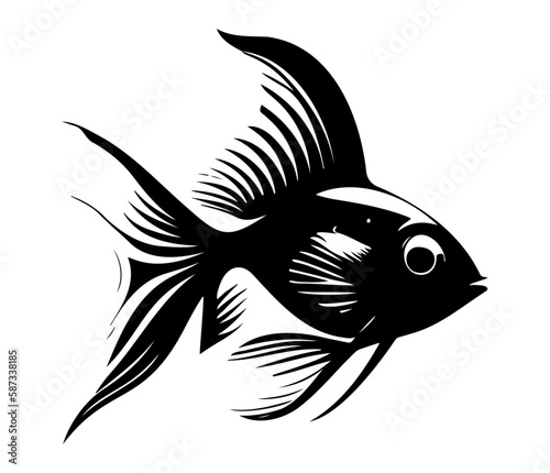 goldfish, golden fish Animal fish illustration black and white side view outline image