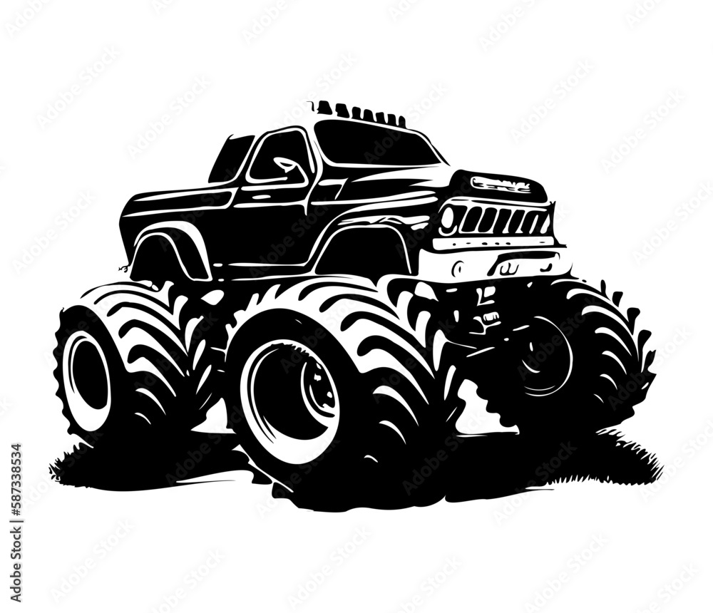 Monster truck icon, four wheel drive