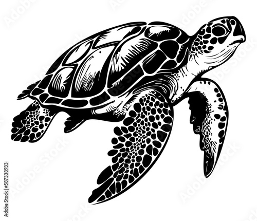 Swimming sea turtle icon sea animal black symbol, underwater animals