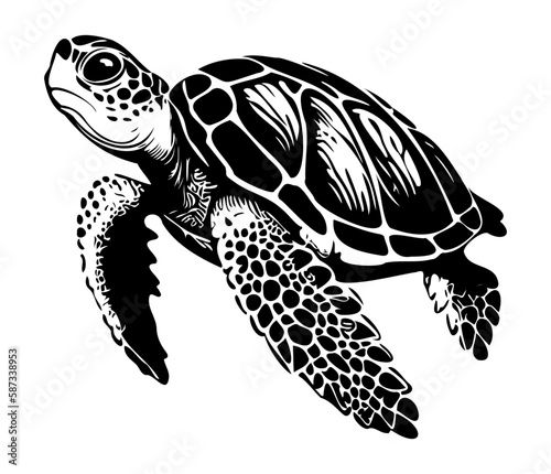 Swimming sea turtle icon sea animal black symbol, underwater animals