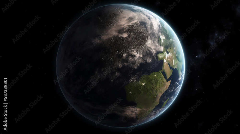 Nightly Planet Earth in dark outer space. Civilization. Elements of this image furnished. Generative AI.