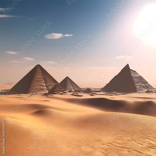 illustration of pyramid and Sphinx of Giza created with Generative AI technology. © Vahram