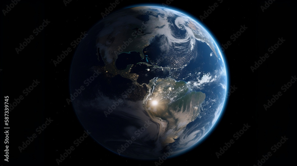 Fototapeta premium Nightly Planet Earth in dark outer space. Civilization. Elements of this image furnished. Generative AI.