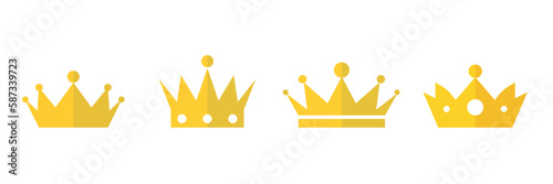 set flat crown icon. Crown design, golden royal crown isolated on white background. Vector illustration