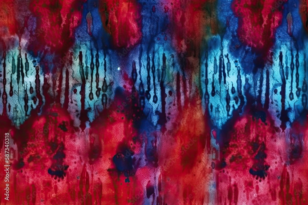 abstract painting with bold red, blue, and black colors. Generative AI