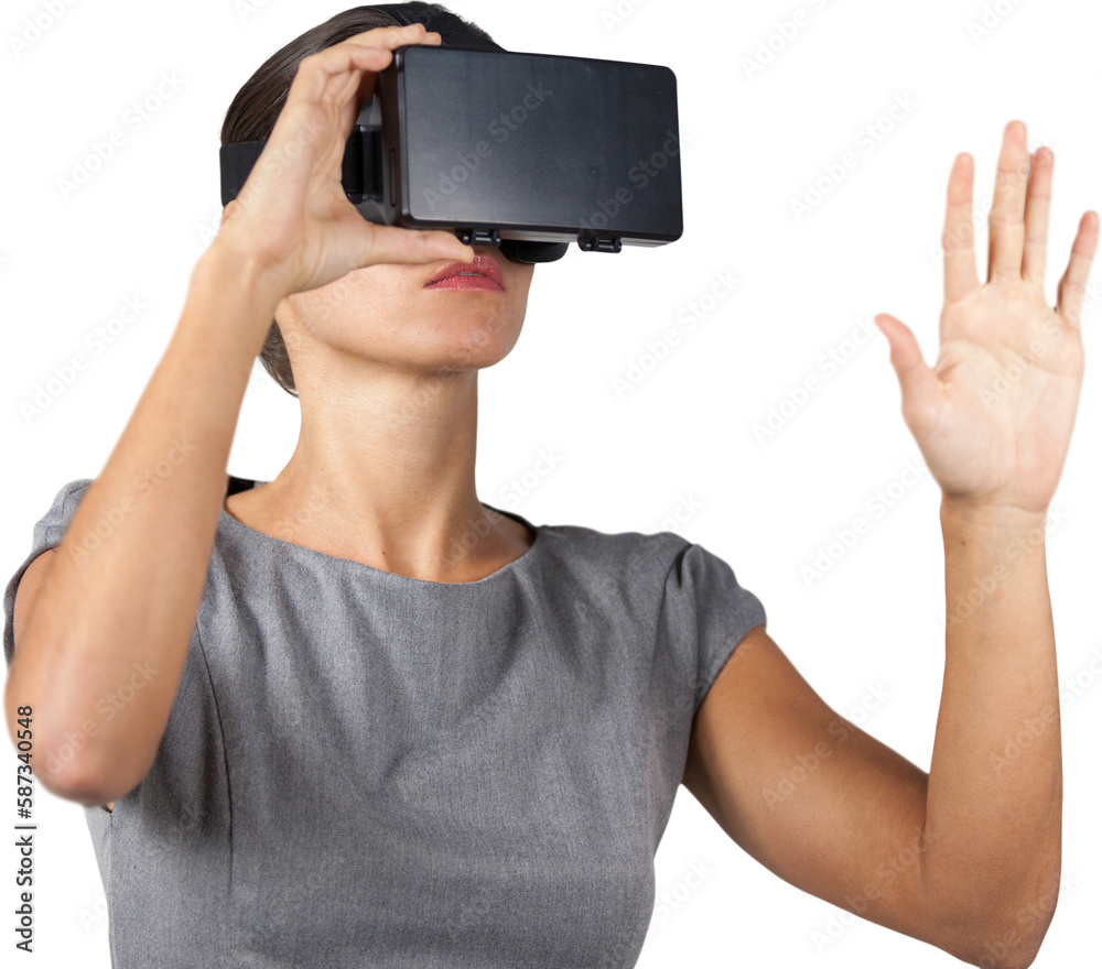 Young woman wearing virtual video glasses
