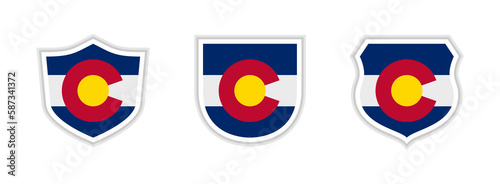 shields icon set with colorado state flag. isolated on white background. vector illustration