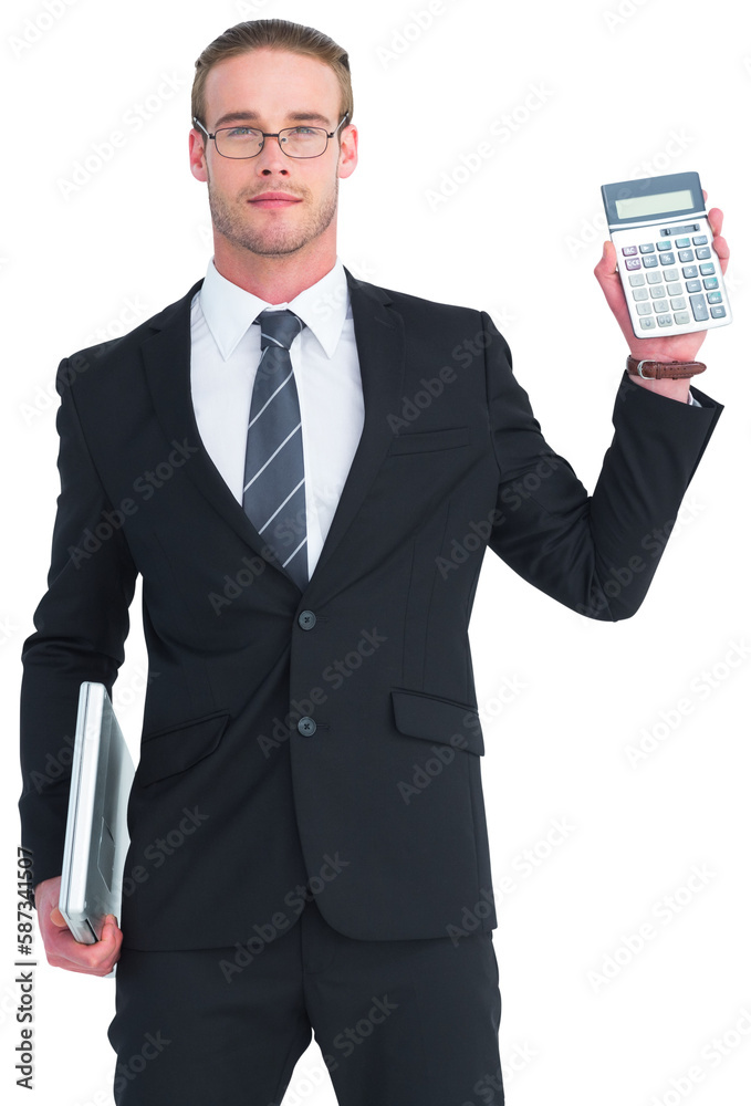 Portrait of businessman holding calculator Portrait of businessman holding calculator