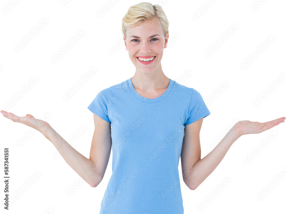 Portrait of happy woman gesturing Portrait of happy woman gesturing