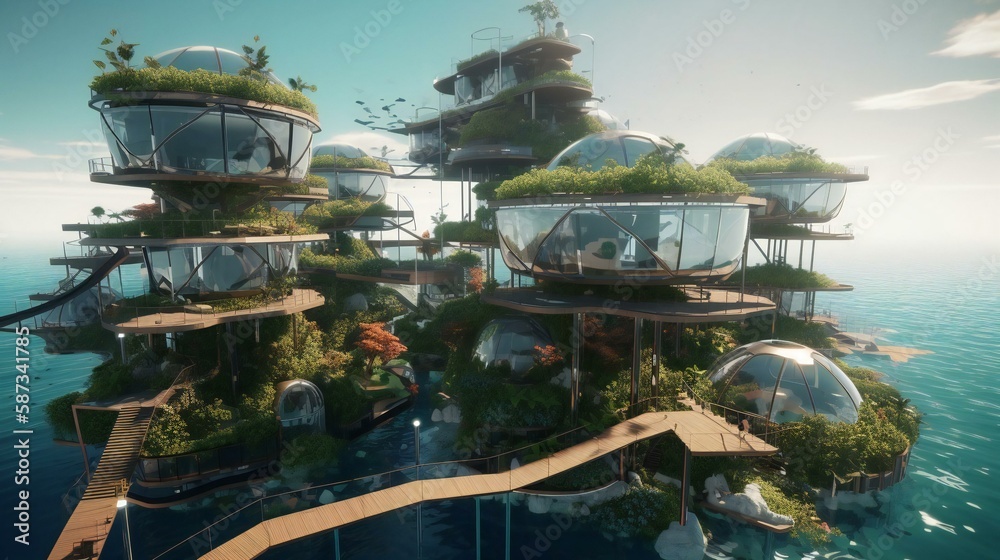 Step into a new world with a vision of sustainable living that blends cutting-edge technology and green energy
Created using generative AI.