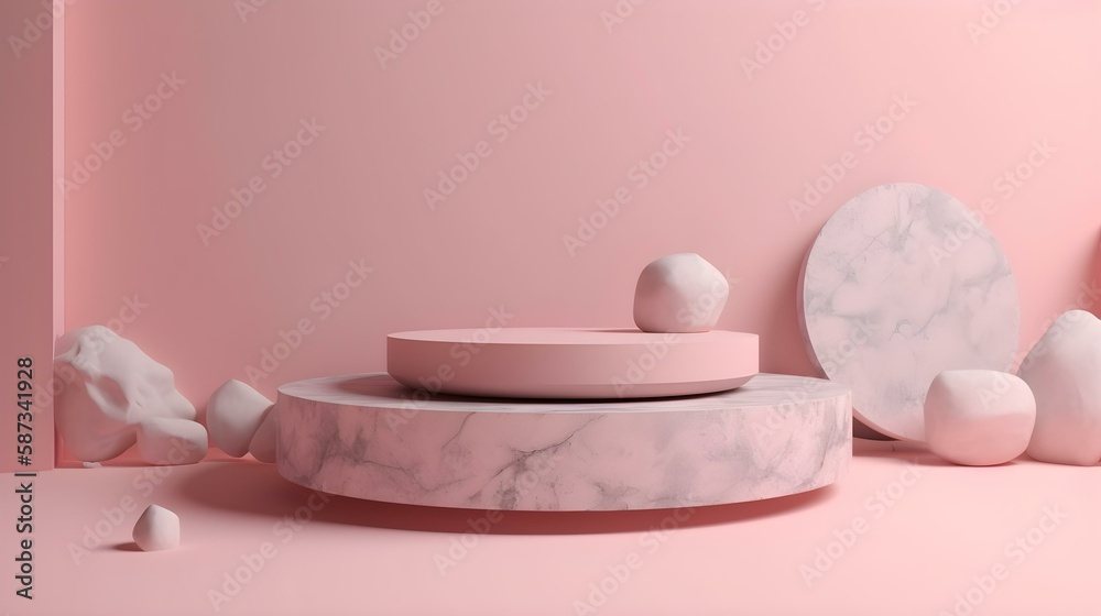 Minimalist 3D Granite Podium on Pastel Pink Background for Product Promotion