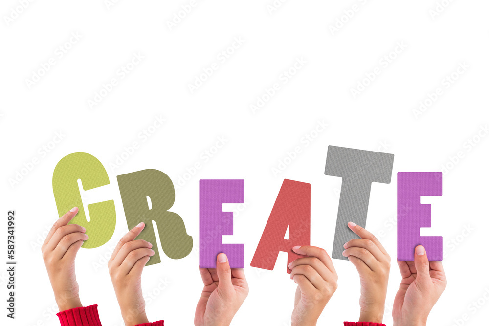 Fototapeta premium Hands holding colorful word create 