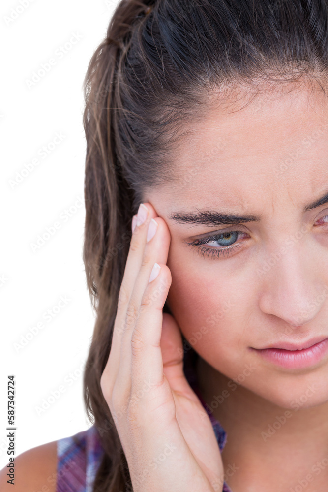 Close-up of beautiful woman suffering from headache Close-up of beautiful woman suffering from headache