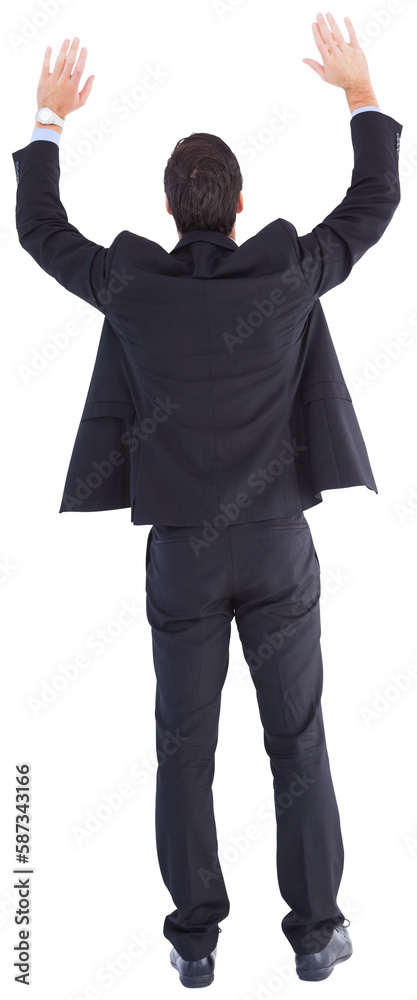 Businessman standing with hands up Businessman standing with hands up