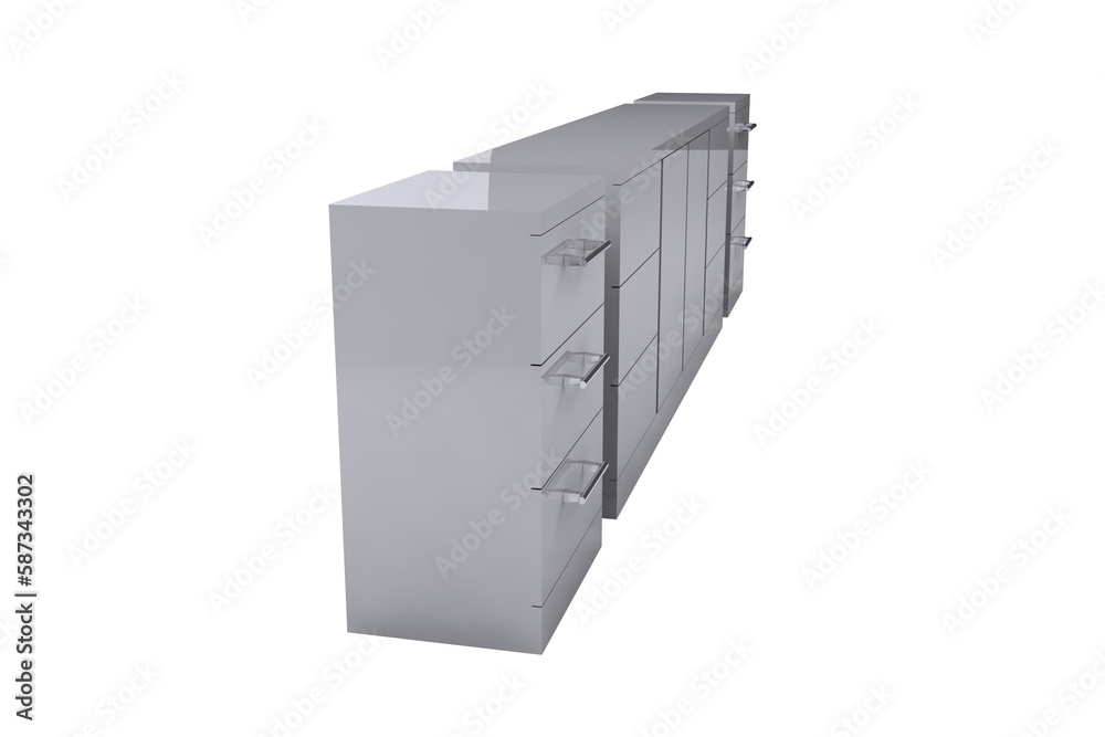 Digital composite image of metallic storage compartments Digital composite image of metallic storage compartments
