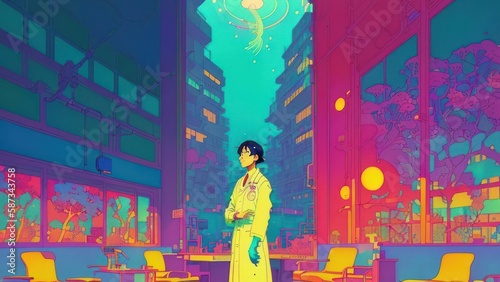 Expressive anime medical worker. Generative AI © Fernando