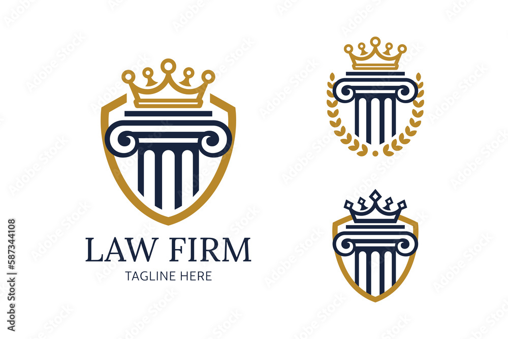 Law firm vector logo set. Columnspedestals with crowns. Law logo for