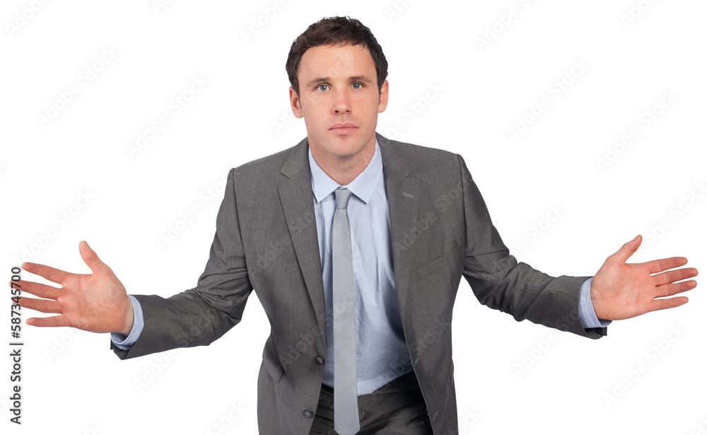 Businessman posing with hands out Businessman posing with hands out