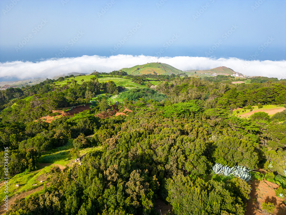 Aerial View at Green Volcanic Hills near Villa de Valverde at El Hierro Island. Canary Island, Spain.