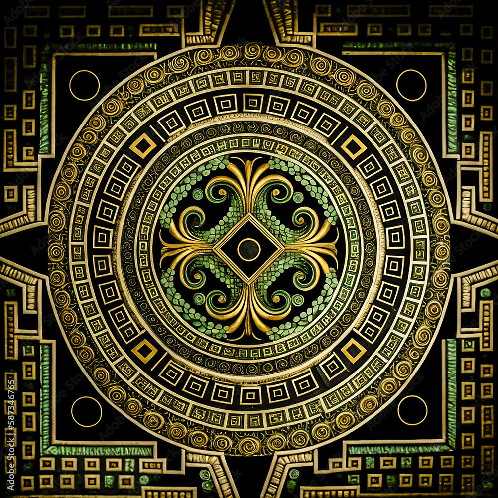 Ancient Greek Mystery. Generative AI.
A digital painting of an ancient Greek mosaic with a mysterious theme.