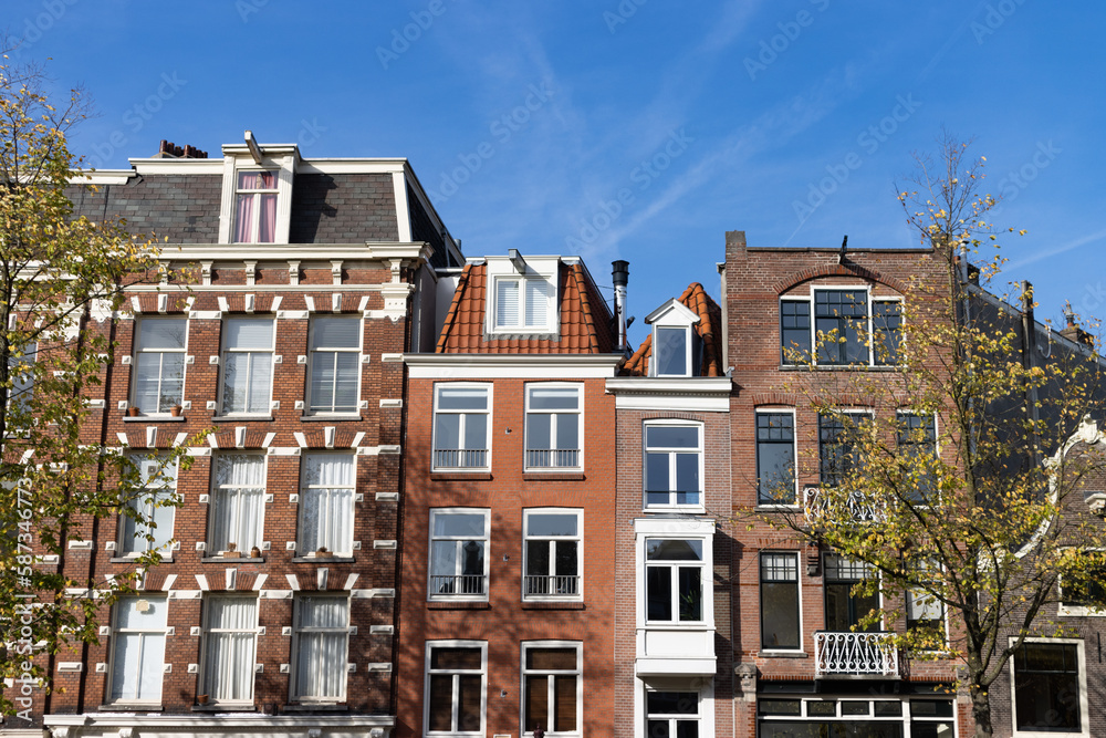 Row of Beautiful Old Historic Buildings in the Amsterdam Centrum District