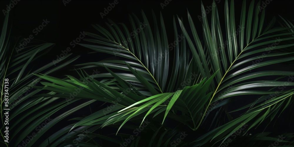 Obraz premium Tropische Blätter im Hintergrund. Grüne Palmblätter, Natur Hintergrund mit KI erstellt