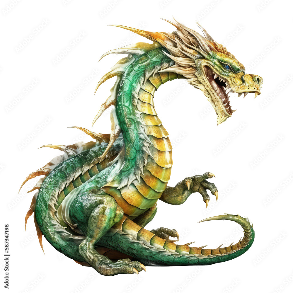 Fototapeta premium green dragon isolated on white