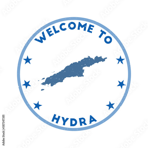 Welcome to Hydra stamp. Grunge island round stamp with texture in Wing Commander color theme. Vintage style geometric Hydra seal. Captivating vector illustration.