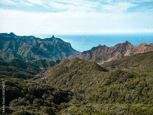 Aerial View of Beautiful Mountains of the Anaga Rural Park in Tenerife, Canary Islands, Spain. 