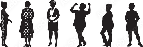 Obraz na płótnie Vector silhouettes of graceful elderly lady. Grandmothers, headmistresses and women politicians. Strong woman boss w salonie