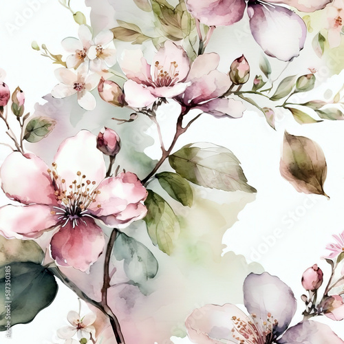  watercolor spring background with pink flowers   generative ai